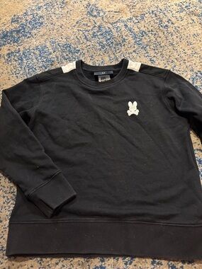 Kids Black Crewneck Sweatshirt with White Bunny Logo physco bunny